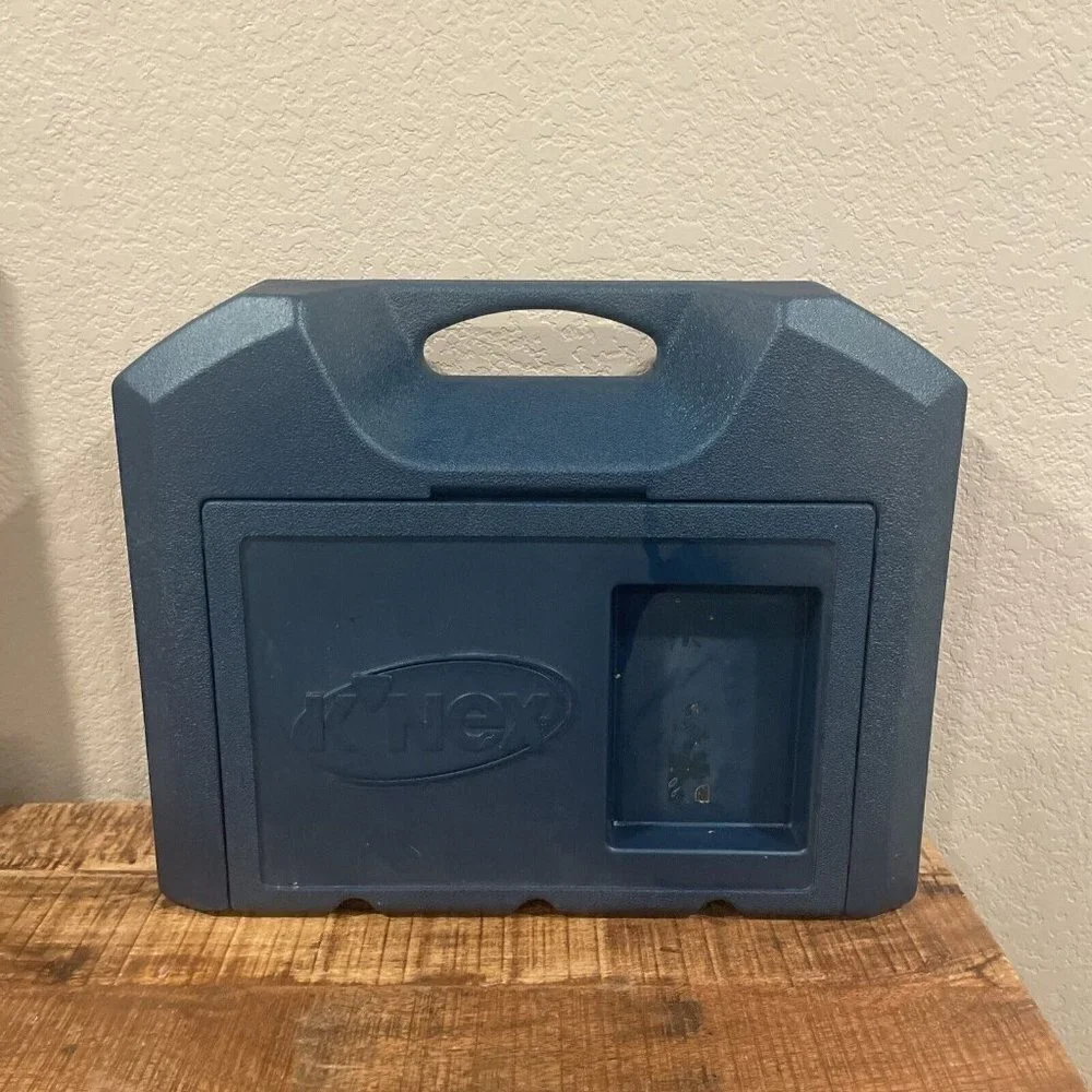 Vintage 90s K’Nex plastic storage bin holder container Case Blue Handle 17x14x5”